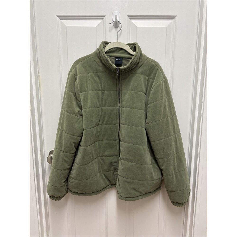 Vintage Velour Botanical Green Puffer Jacket - Size XL